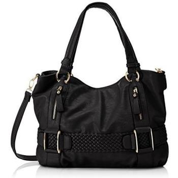 MG Collection Samantha Weave Pattern Belt Accent Soft - Bolso para mujer, color negro, talla única
