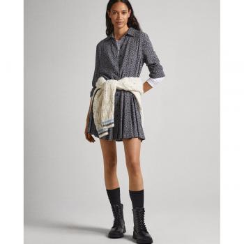 Vestido Pepe Jeans Jeni Negro con Cuello Camisero y Estampado Floral Multicolor para Mujer