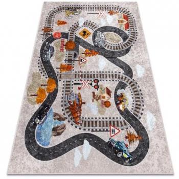 Alfombra Lavable Antideslizante Junior 51986.803 Vías del Tren y Locomotora - Gris Multicolor 200x290 cm