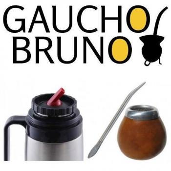 Kit Gaucho Bruno con mate natural, bombilla inoxidable y termo de acero inoxidable