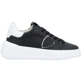 Philippe Model Women's Black Tres Temple Low Sneakers with Logo Patch, Size 11 US