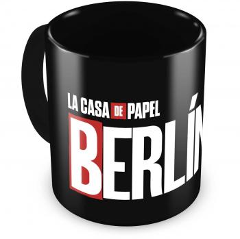 Taza de cerámica La Casa de Papel con logo de Berlín, capacidad 300 ml, diseño impreso a doble cara, apta para microondas y lavavajillas