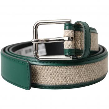 Dolce & Gabbana Green Beige Leather Weaved Metal Buckle Belt - 90 cm / 36 Inches