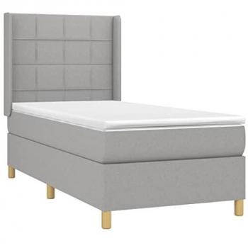 Cama box spring con colchón y luces LED, tela gris claro, 100x200 cm