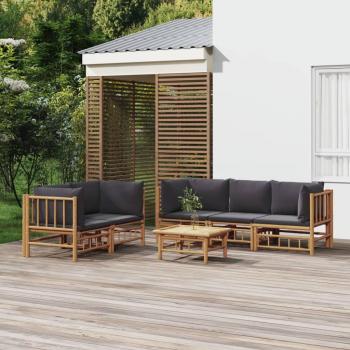 6-Piece Garden Lounge Set with Dark Grey Cushions and Bamboo Frame