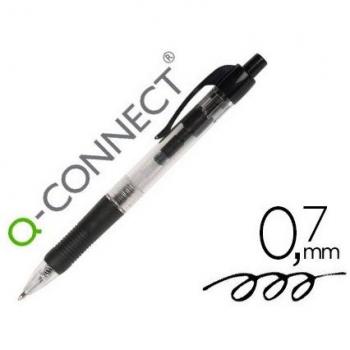 Bolígrafo Q-Connect retractil con sujeción de caucho tinta aceite 0,7 mm color negro KF00267