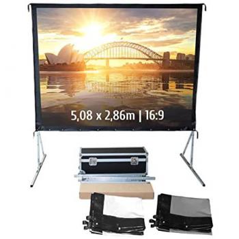 Pantalla de Proyección Móvil Plegable Kimex 5,08x2,86m Formato 16:9 con Proyección Frontal y Retroproyección