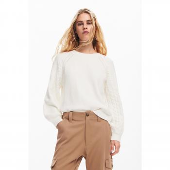 Desigual Women's White Regular Fit Round-Neck Knit Pullover 2XL