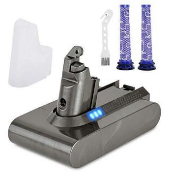 KUNLUN 21.6V 4000mAh Batería de Repuesto para Dyson V6 DC58 DC59 DC61 DC62 DC72 DC74 vtc4 SV03 SV04 SV05 SV06 SV07 SV09 Aspiradora, con 2 Filtros, 1 Cepillo y 1 Cubierta de Protectora