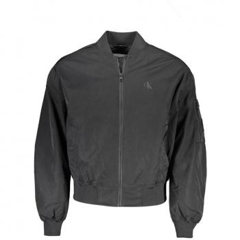Calvin Klein Men's Black Polyester Bomber Jacket with Multiple Pockets - Size L