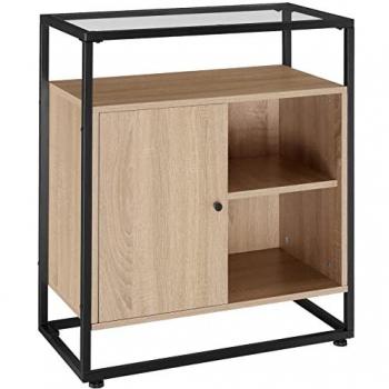 Consola Conventry 70 x 38 x 80,5 cm - Consola compacta de estilo industrial con tablero de cristal, tableros estables de aglomerado con recubrimiento protector de melamina efecto madera,