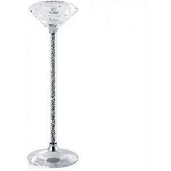 Portavelas Elegante de Cristal Plateado Kofi Slim con Diamantes Falsos