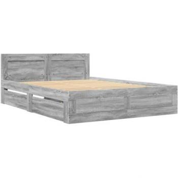 Cama con cabecero de madera multicapa gris Sonoma 120x190 cm