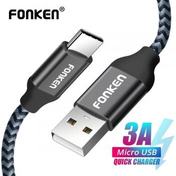 Cable FONKEN USB Tipo C a USB A de carga rápida 2128AWG 2.4A, 32CM blanco
