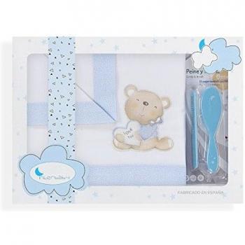 INTERBABY - Sábanas Cuna Love You + Peine y Cepillo Blanco Azul