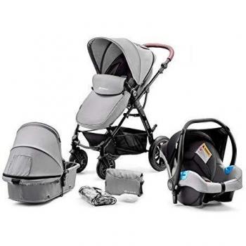 Kinderkraft Carrito Bebé 3 Piezas MOOV, Silla Paseo, Silla Coche, Plegable, Gris