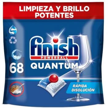 Pastillas para Lavavajillas Finish Powerball Quantum, 68 Unidades, Limpieza Profunda y Brillo Superior, Aroma Regular