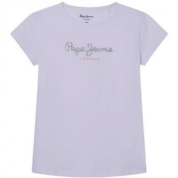 Camiseta de niña Pepe Jeans Hana Glitter S/S N, blanca, manga corta, algodón orgánico, sostenible