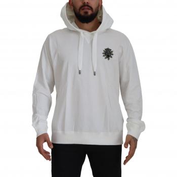Dolce & Gabbana White Cotton Hooded Sweatshirt Sweater with Logo Details, Male, Size: 3XL