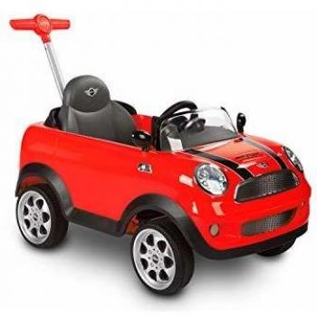 Mini Cooper Coche de Paseo con Manija Parental y Apoyapiés - Rojo