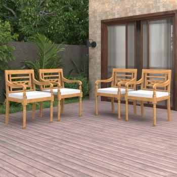 Silla de jardín reclinable de textileno y aluminio con cojines, set de 4 unidades en madera maciza de teca