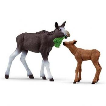 Figura Schleich Alce Hembra con Cría Realista y Detalles Finos