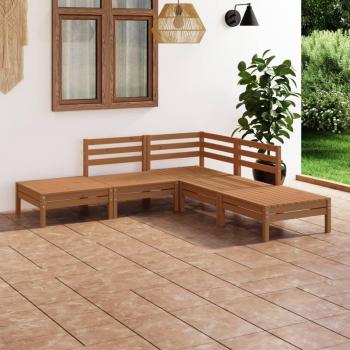 Conjunto de Sala de Jardín 5 Piezas de Madera Maciza de Pino en Color Miel