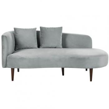 Chaise Lounge Terciopelo Gris Claro Izquierdo con Patas de Madera Oscura y Cojines Extra Diseño Moderno Chaumont