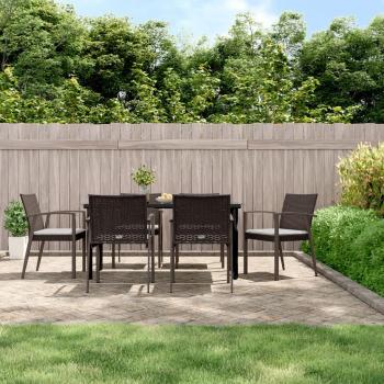 7-Piece Outdoor Dining Set with Cushions in Poly Rattan and Steel