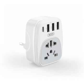 Adaptador de Viaje Universal 2500W con 3 Puertos USB y USB-C Color Blanco