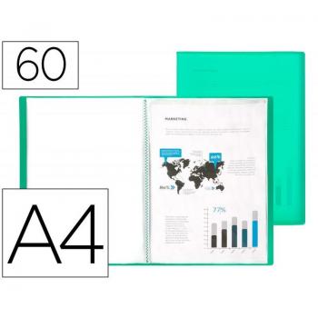 Carpeta de Presentación Liderpapel con 60 Fundas de Polipropileno, Formato DIN A4, Color Verde Translúcido