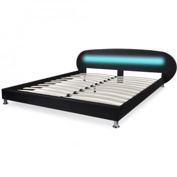 vidaXL Estructura de Cama Doble Moderna con Luz LED de Cuero Artifical Negra