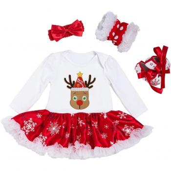 BabyPreg Bebe niña Mi Primera Navidad Vestido de Fiesta de Disfraces de Santa 4PCS