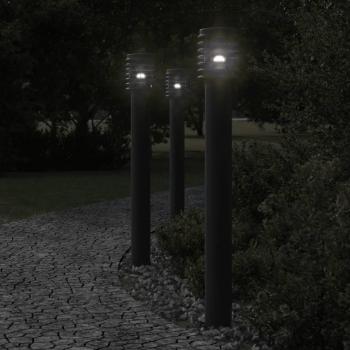 Lámparas de suelo exterior 3 piezas negro 110 cm acero inoxidable