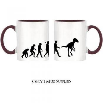 La evolución de un velocirraptor diseño bicolor con color rojo taza de mango e interior
