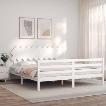 Estructura de cama de matrimonio con cabecero de madera maciza blanca VidaXL
