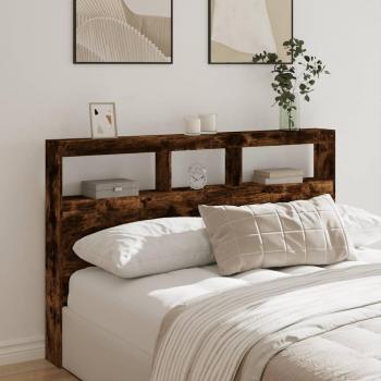 Cabecero de cama con luz LED roble ahumado 160x17x102 cm Marrón