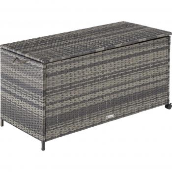 Baúl de almacenaje Kuusamo con estructura de aluminio y ruedas 297 l | 117 x 54 x 64 cm | Gran espacio de almacenamiento | Fino trenzado de ratán sintético resistente a la intemperie |