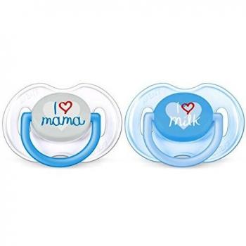Philips Avent Classic - Set De 2 Chupetes Decorados, Para Niños De 0 A 6 Meses, Pack de 2, Translúcido/Azul