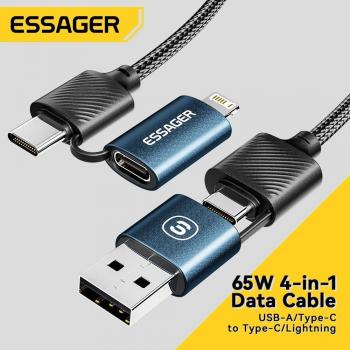 Cabo Lightning 4 en 1 USB C Essager 65W PD de carga rápida para iPhone 14, 13 Pro Max, iPad y Tablets HUAWEI