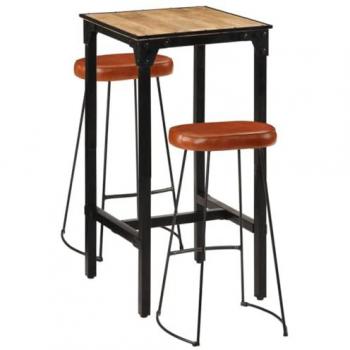 Set de mesa alta y taburetes 3 piezas madera maciza mango y metal