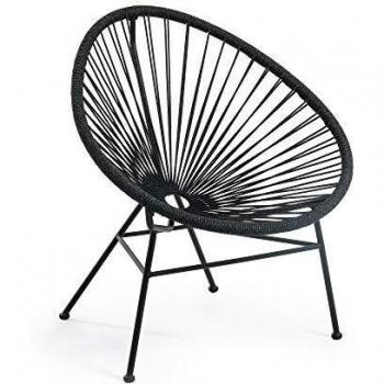 Kave Home - Sillón Samantha Negro de Cuerda y Estructura de Acero en Negro para Interior y Exterior