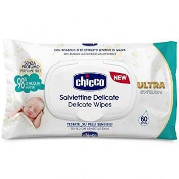 CHICCO Toallitas delicadas, ultra suaves y puras, 60 unidades