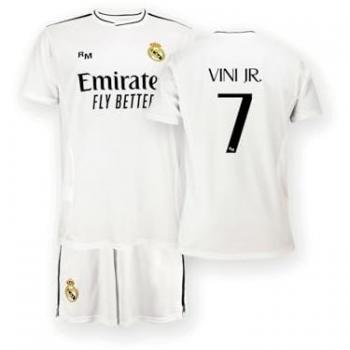 Conjunto Junior Primera Equipación Real Madrid 24/25 Vinicius, incluye camiseta y pantalón, temporada 24/25, réplica con licencia oficial, para niños de 6 años