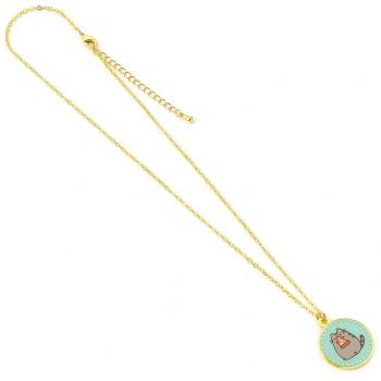 Collar dorado Pusheen con colgante redondo azul de pizza 40 cm