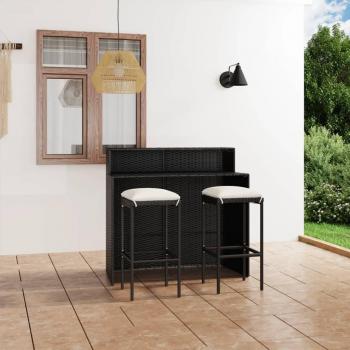 3-Piece Black Garden Bar Set with Cushions