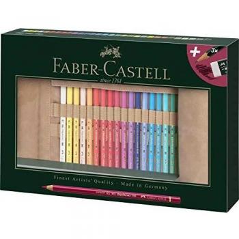 Faber-Castell 110030 Polychromo - Juego de 30 lápices de colores con estuche de piel y accesorios, resistente al agua, irrompible, para profesionales y artistas aficionados, multicolor