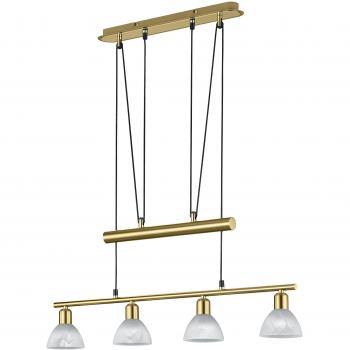 Lámpara Colgante LED Levisto 4 Luces en Latón Mate y Alabastro, Altura Ajustable, 24W, 1880lm