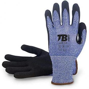 TB Guante de Trabajo TB 413RF TFLN | Guante para Trabajos que Producen Abrasión por Piezas Cortantes. Soporte HDPC, Fibra de Vidrio, Recubrimiento Nitrilo. Color Azul - Paquete 10 Pares - Talla 9