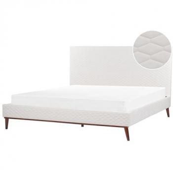 Cama Super King Size 180 x 200 cm con cabecero acolchado en terciopelo blanco crema y diseño panal Bayonne